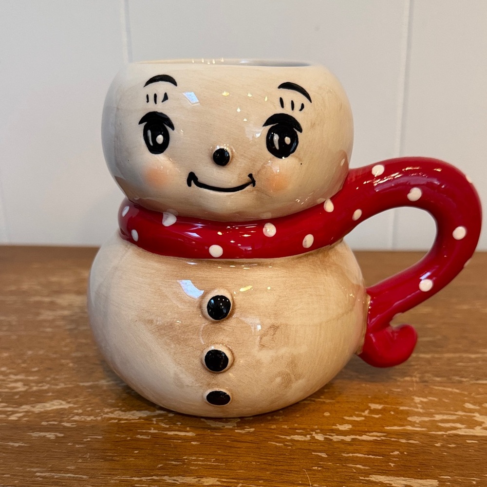 Charming Snowman Mug with Red Scarf Handle